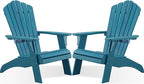 Psilvam Adirondack Chair, Oversized Poly Lumber Fire Pit Chair with Cup Holder, 350Lbs Support Patio Chairs for Garden, Weather Resistant Outdoors Seating, Relaxing Gift for Father & Mother(2, Blue)