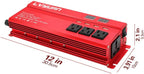 Yinleader Car Power Inverter 1000W/2000W(Peak) DC 12V to 110V AC Converter with Intelligent LED Display 4 AC Outlets 4 USB Charger for RV Caravan Truck Laptop(Red)