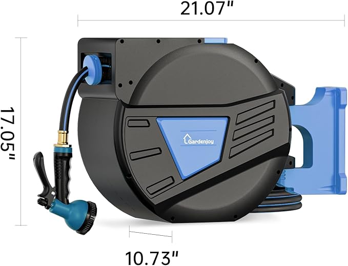 GARDENJOY Retractable Garden Hose Reel, 65 ft x 5/8 inch Heavy Duty Garden Hose with 180°Swivel Wall Mounted Bracket, 10 Pattern Sprayer Nozzle, Any Length Lock & Slow Return System