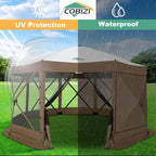 COBIZI 15x15ft Extra Large Pop-Up Gazebo Canopy Tent with Mosquito Netting, Spacious Easy Set-Up Screened Shelter, Durable Outdoor Pavilion with Ground Stakes, Perfect for Patio, Backyard, Brown