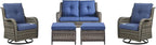 Rilyson 5 Piece Outdoor Patio Furniture Set - Rattan Wicker Patio Conversation Sets with 2 Swivel Rocker Chairs,2 Ottomans and 1 Loveseat for Outside Porch Deck Backyard(Mixed Grey/Blue)