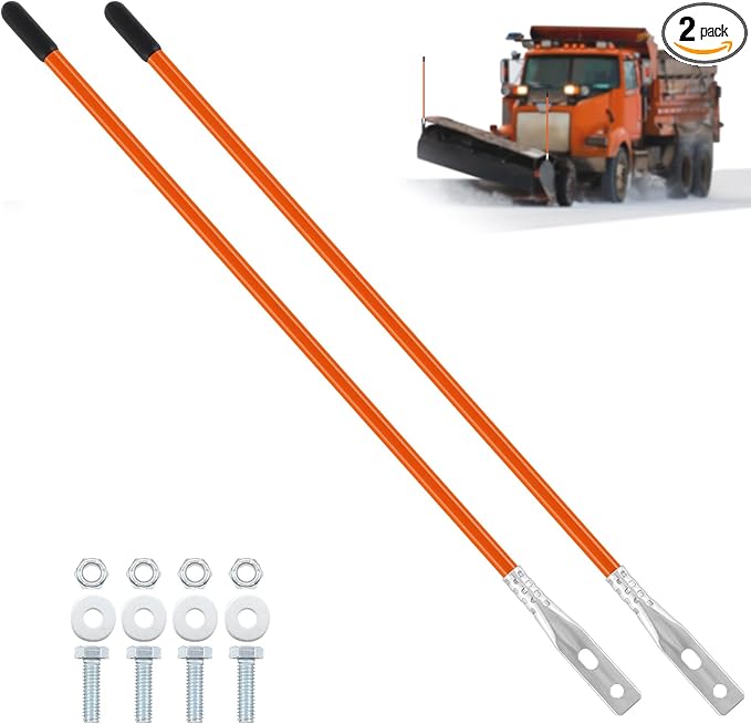 Lasnten 2 Pcs 27 Inch Snow Plow Blade Markers Guide Kit Steel Wire Inside Bolt on Bumper Guides High Visibility Easy Installation for ATV Snowplows(Orange)