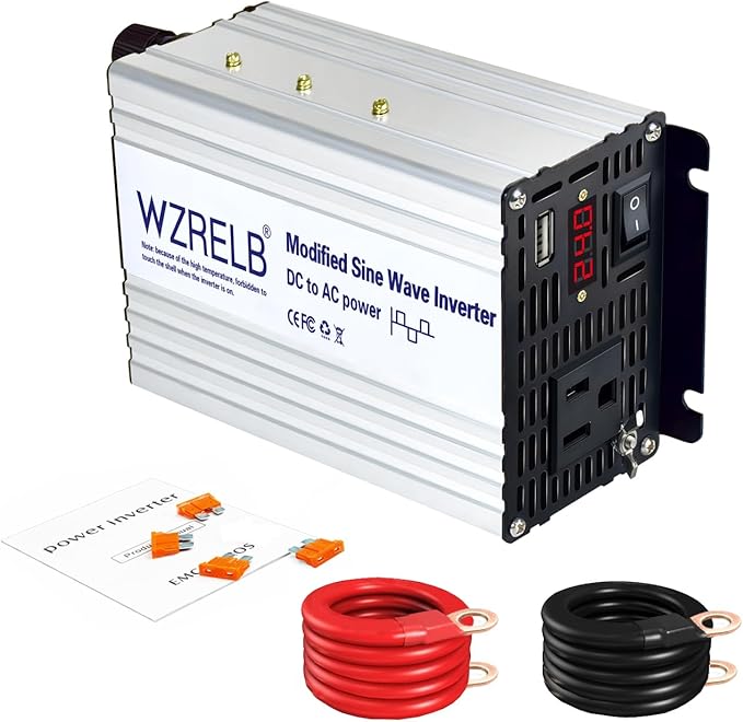WZRELB 600W Power Inverter 24V DC to 110V 120V AC,Modified Sine Wave Car Inverter with LED Display,USB Port,Soft Starter,Off-Grid Power Converter with High Efficiency up to 90%