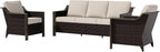 3 Piece Wicker Patio Conversation Set, All-Weather Use Outdoor Wicker Sofa with 2 PE Rattan Chair, Removable Water-Resistant Cushion, Ideal for Porch, Backyard, Balcony, Poolside, Beige