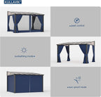 Kullavik 10' × 12' Hardtop Gazebo for Patio,Wall-Mounted Lean to Gazebo Pergola with Sloping Roof and Durable Aluminum Frame,Large Heavy Duty Awnings for Decks,Backyard,NavyBlue