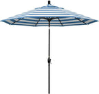 California Umbrella 9' Rd Pacific Trail Series Aluminum Patio Umbrella, Crank Lift, Push Button Tilt, Black Finish, Sunbrella Cabana Regatta fabric