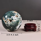 Large Moss Agate Crystal Sphere Natural Healing Crystal Ball with Stand Meditation Decorative Balls Home Decor 100-110mm/3.9-4.3"