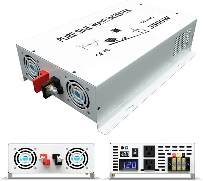 3500W Pure Sine Wave Power Inverter DC 48V to 110V 120V AC Car Inverter with Dual Outlets +Hardwire Terminal +Digital LED Display Solar Converter