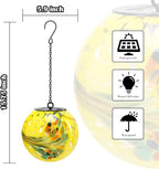Solar Hanging Lanterns Outdoor Solar Glaze Glass Lantern Gazing Ball Globe Hanging Outdoor Lights for Garden Yard Home Decoration Yellow