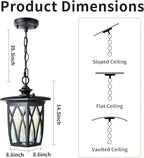 JYZ Dusk to Dawn Outdoor Pendant Lantern, 15 Inch Craftsman Style Large Exterior Hanging Light with Water Ripple Glass, Traditional Outdoor Chandelier for Front Porch Gazebo Patio Garden