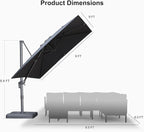 PURPLE LEAF 9 FT Outdoor Umbrella with Base Patio Cantilever Aluminum Umbrella with 3 Years Fade Resistance Recycled Fabric Offset Square with 360-degree Rotation for Deck Pool Garden, Graphite Grey