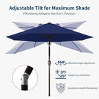 9FT Patio Umbrella with Fiberglass Ribs, Outdoor Market Table Umbrella with Crank and Tilt, UV Resistant Waterproof Canopy for Patio, Garden, Deck, Pool, Navy Blue