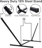 SUNCREAT Hammocks Extra Large Double Hammock with 12 ft Stand, 475lbs Capacity, Outdoor Portable Hammock with Hardwood Spreader Bar, Extra Large Pillow, Gray Green