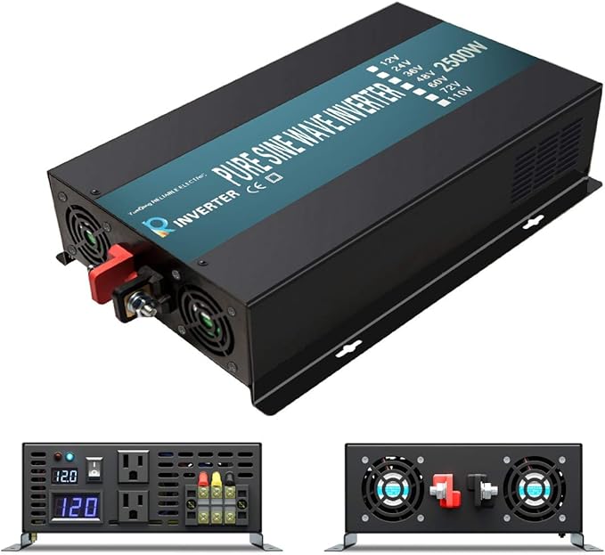 2500 watt 12V Pure Sine Wave Inverter, Automotive Car Power Inverter,Dual 120V AC outlets, DC to AC,Best Back Up Power Supply for RV,Home,Office