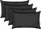 RSH DECOR: Sunbrella Lumbar Throw Pillows Set of 4 | 20" x 12" | Water and Fade-Resistant Performance Fabric | Outdoor Pillow Covers with Down-Alternative Inserts | Canvas Black