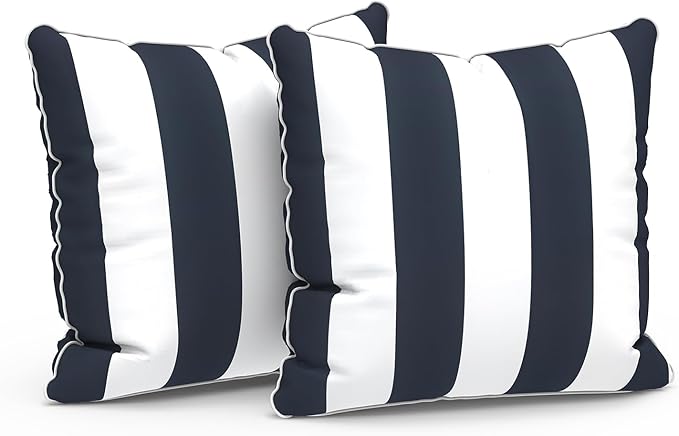 LVTXIII Outdoor Throw Pillows 18x18 Patio Waterproof Square Pillows with Piping Fade Resistant Accent Pillow for Spring Summer Garden Decoration, Set of 2, Cabana Navy