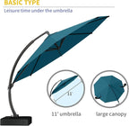 Kingdura 11ft Offset Cantilever Patio Umbrella with Base Included, Large Round Aluminum Outdoor Umbrella, 360° Rotation & Infinite Tilt, Heavy Duty Frame for Deck Pool Backyard, Lake Blue