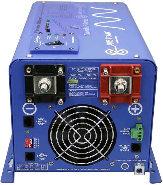 AIMS Power 4000 Watt 12 VDC Pure Sine Inverter Charger 120 VAC Output 120A Charger 40A Transfer Switch PICOGLF40W12V120V