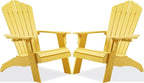 Psilvam Adirondack Chair, Oversized Poly Lumber Fire Pit Chair with Cup Holder, 350Lbs Support Patio Chairs for Garden, Weather Resistant Adirondack Chair Looks Like Real Wood (2, Yellow)
