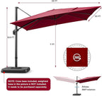 Hotime 10ft Patio Umbrella Outdoor Patio Windproof and Height adjustable, Heavy Duty Aluminum Square Offset Patio Umbrella Cantilever Pool Umbrella with 360°Rotation for Garden Deck Pool, Wine Red