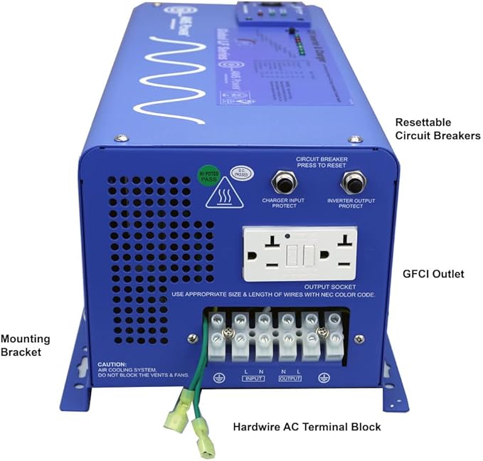AIMS Power 2000 Watt / 6000 Watt Peak Pure Sine Inverter Charger 12 Volt DC to 120 Volt AC with LCD Remote