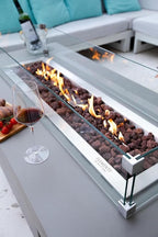 Elementi Granville Gas Fire Pit Bundle Concrete Fire Table, Outdoor Fire Pit Electronic Ignition | Canvas Cover, Lava Rock Included | Free AMS Wind Guard | Light Gray (Natural Gas)