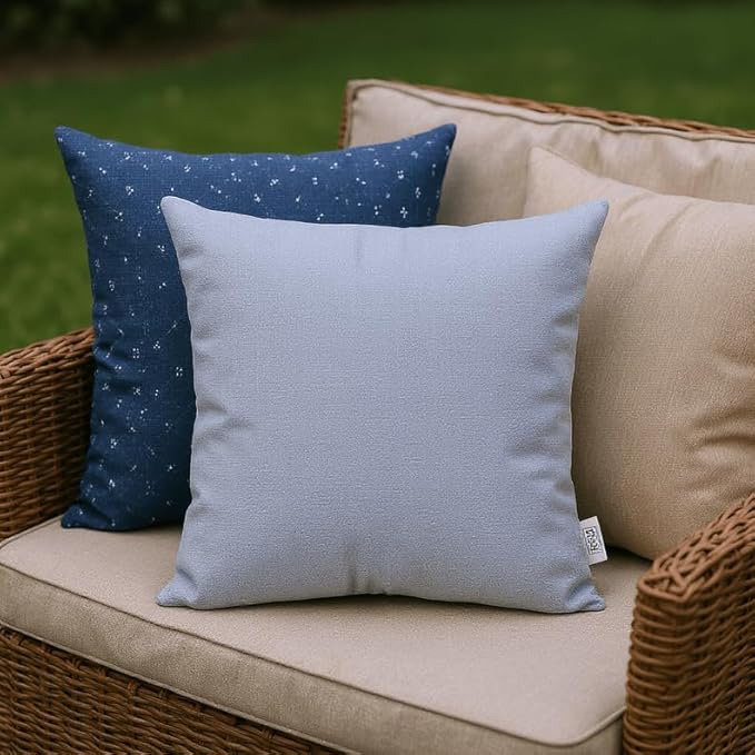 RSH DECOR: Sunbrella Square Throw Pillows Set of 4 | 17" x 17" | Water and Fade-Resistant Performance Fabric | Outdoor Pillow Covers with Down-Alternative Inserts | Canvas Air Blue