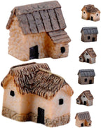 Fairy Garden Mini House Accessories, Miniature Village Hut Figurine Cottage, DIY Micro Landscape Decor Ornaments for Bonsai, Succulent Planting (A)