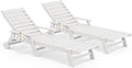 SERWALL Patio Chaise Lounge Chair Set of 2, 78'' Long 5-Positions Adjustable HDPE Outdoor Lounge Chair for Pool, Poly Lounge Chair with Rolling Wheels & Cup Holder for Poolside, Deck, White
