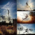Flower Fairy Dancing with Dandelion, Art Sculpture Fairies for Fairy Garden, Angel Metal Ornaments Gardens Art Sculpture, Outdoor Decorations for The Courtyard, Christmas and Halloween Lawn (H)
