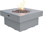 AMS Fireplace | Modeno Branford Package | Light Gray Natural Gas Fire Pit Table for Outside Patio Bundle with Wind Guard & SS Burner Lid | Free Ice Bucket & Rubber Mat