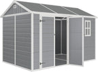 10.5x7.6x7.5 ft Outdoor Resin Storage Shed with Floor, Windows & Air Vents, Large Waterproof Tool Shed for Backyard, Garden, Lawn Equipment & Bikes, Grey