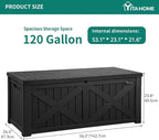 YITAHOME 120 Gallon Large Deck Box with X-Shaped Front, Resin Outdoor Storage Boxes, Waterproof Cushion Storage Bench for Patio, Pool Supplies, Garden Tools - Lockable, Black