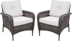 COOS BAY Vintage Courtyard Patio Chairs, Wicker Armchairs, Rattan Patio Dining Set of 2, Outdoor Seating for Deck or Balcony, Gray/Beige