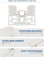 Ciokea Tall Adirondack Chairs Set of 2, HDPE Outdoor Adirondack Bar Stools with Double Connecting Tray, Weather Resistant High Back Adirondack Balcony Chairs for Deck, Lawn, Pool, Backyard, White