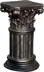 Decorative Roman Column Pedestal, Black Bronze, MGO Cement with Fiber, Classical Garden Pillar, Indoor Outdoor Decor, 23.6 inch Height, Wrap Foam Safely Delivered from Local Warehouse