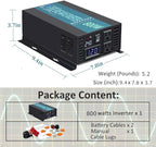 WZRELB Backup Power Off Grid Pure Sine Wave Inverter 800W 24Vdc to 120Vac 60Hz USA Outlets Power Converter, (RBP80024B1)