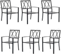 Outdoor Dining Chairs Set of 6, Aluminum Frame Stackable Patio Dining Chairs with Armrest, Wrought Iron Patio Bistro Chairs for Lawn, Backyard, Garden, Porch