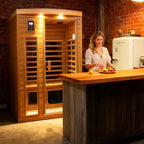2 Person Infrared Sauna, Red Cedar Wood Low EMF Far Infrared Saunas for Home, 1750watt Indoor Personal Sauna Roombox with Door Heating Panels, 7-Color Lights, Outdoor Lamps, Blue-Tooth