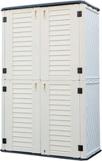 HOMSPARK Storage Shed Weather Resistance, Multi-Purpose Outdoor Storage Cabinet Waterproof, Outdoor Storage Cabinet for Garbage Cans, Lawnmower, Garden Accessories (White, Tall shed-53 cu ft)