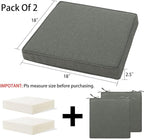 Magpie Fabrics Indoor Outdoor Waterproof Square Chair Cushion, 18" x 18" x 2.5", 2 Pack, Water Resistant Seat Cushions, for Patio Garden Office, Dark Grey