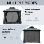 Domi 8’ X 8’ Hardtop Gazebo Canopy with Netting & Curtains, Outdoor Gazebo with Galvanized Steel Double Roof for Patio Lawn and Garden, Gray