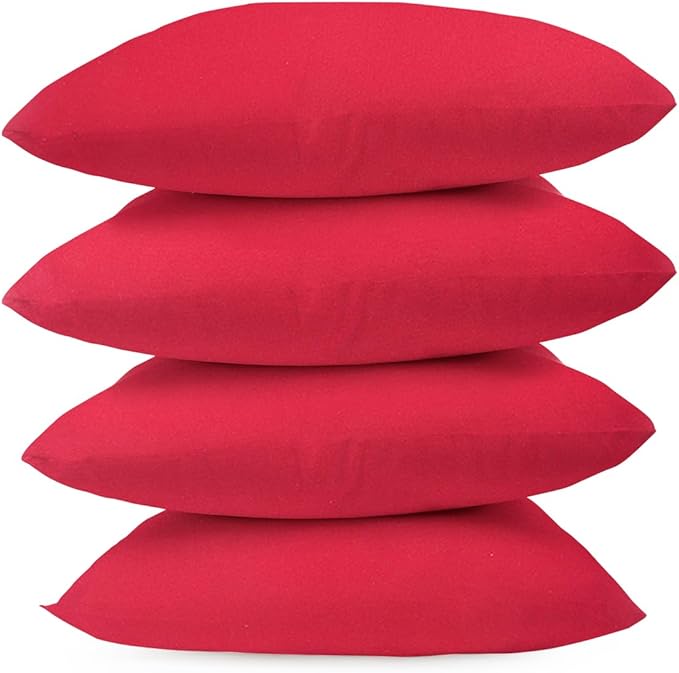 Covers & All Premium Square Throw Pillow Inserts with Covers Set of 4, 14 x 14 Inches Red, Decorative Cushions for Couch Sofa Home Decor Office Travel UV Resistant Waterproof Soft Cushions Pillows