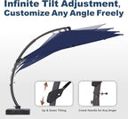 11FT Cantilever Umbrella with Base Large Curvy Outdoor Aluminum Offset Umbrella w/ 360° Rotation, UV Resistant Canopy for Patio, Garden, Backyard, Navy Blue