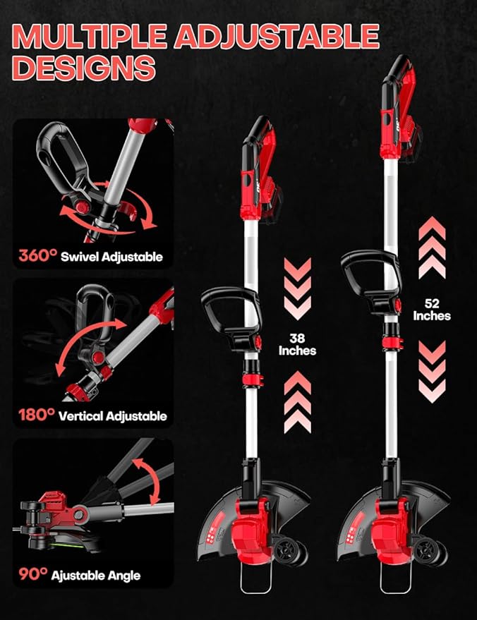 Cordless Weed Wacker, for Milwaukee M18 Battery,3 in 1 Battery Powered Weed Eater & Edger & Mower with Auto Line Feed, 20000 RPM 12 Inch Brushless Grass Trimmer, 6 Line Spools String Trimmer for Lawn