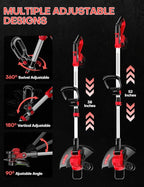Cordless Weed Wacker, for Milwaukee M18 Battery,3 in 1 Battery Powered Weed Eater & Edger & Mower with Auto Line Feed, 20000 RPM 12 Inch Brushless Grass Trimmer, 6 Line Spools String Trimmer for Lawn