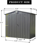 Metal Garden Storage Shed 6.5x4.2ft Outdoor, 167 Cu.Ft Large Capacity Tool Shed with Spire Roof & 20 Vents - Galvanized Steel Lockable Double Doors for Backyard, Patio (Dark Gray)