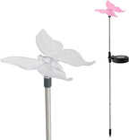 Outdoor Waterproof Color Changing Solar Garden Stake Light with Vivid Butterfly Figurine, LED Garden Landscape In-ground Path Light for Yard Lawn Halloween Christmas Decorations Flower Beds 2 Pack