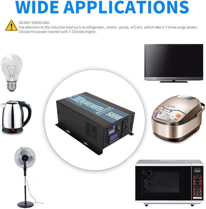 WZRELB LED Display Full Power Stable Performance 500W 24vdc to 120vac Pure Sine Inverter Power Converter, (RBP50024B1)