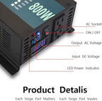 WZRELB 800W 12V 120V Pure Sine Wave Power Inverter DC to AC System Car Inverter